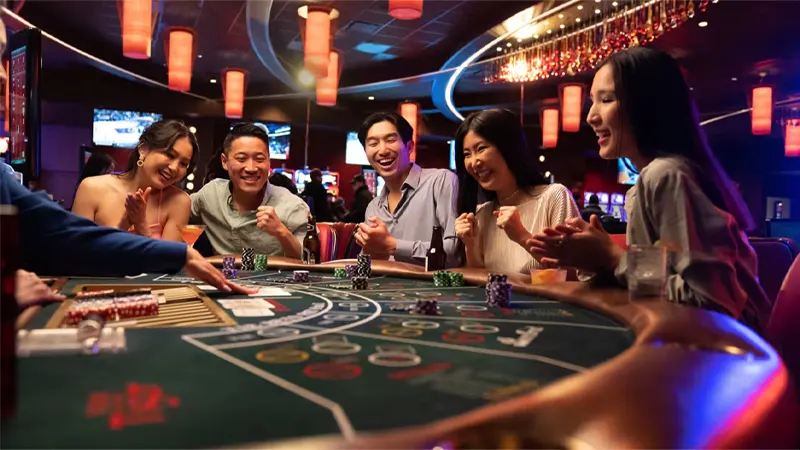 Baccarat table showing Player, Banker, and Tie betting areas