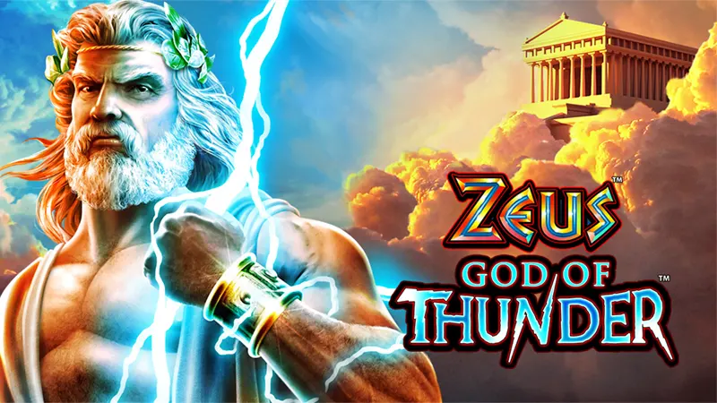 Screenshot of Thunder Zeus slot showing Zeus character and lightning effects