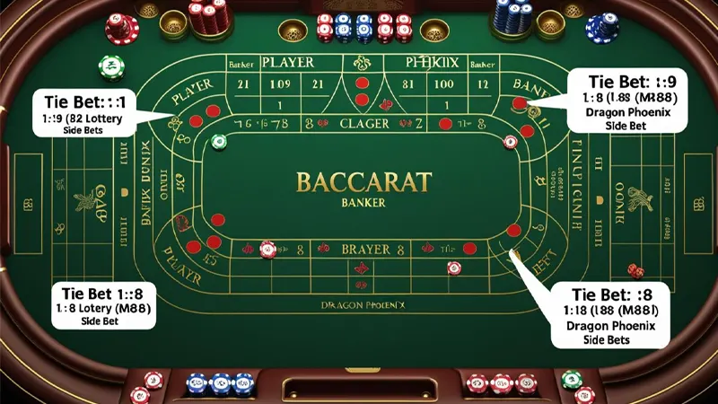 Baccarat table layout showing betting options and odds comparison