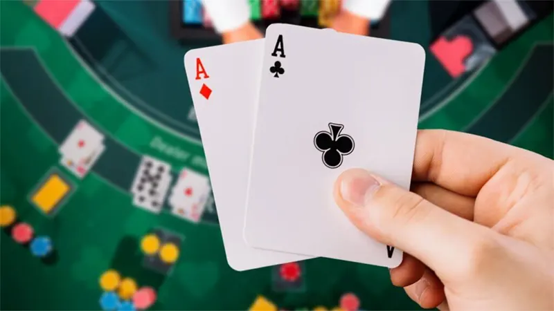 Example of double down play with chips and cards
