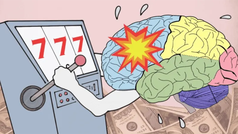Brain scan showing activity patterns during gambling wins and subsequent overconfidence
