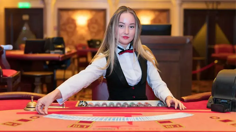 Live dealer blackjack setup with multiple cameras and shuffling machines