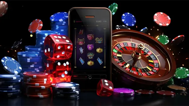 Smartphone screens showing modern sports betting apps and online casino interfaces with real-time data and gaming options