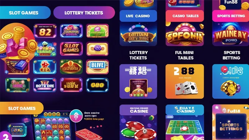 Side-by-side screenshots of M88 and 82 Lottery mobile interfaces