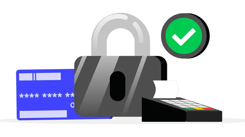 Professional diagram illustrating secure payment processing with encryption, verification, and fraud detection elements